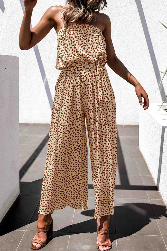 Fashion Casual Print Split Joint Strapless Loose Jumpsuits