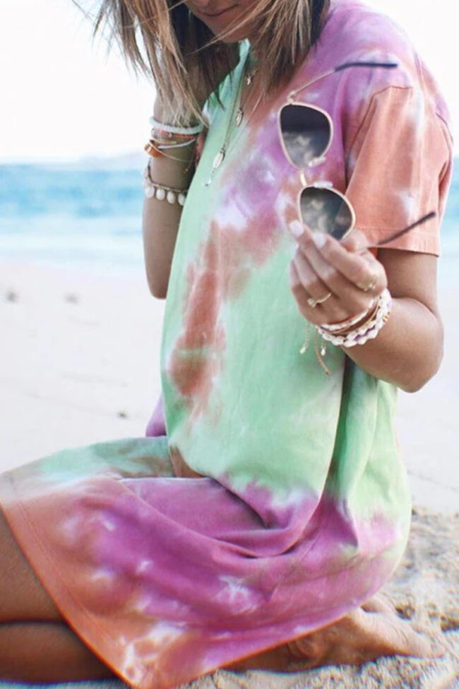 Fashion Street Tie Dye O Neck Princess Dresses