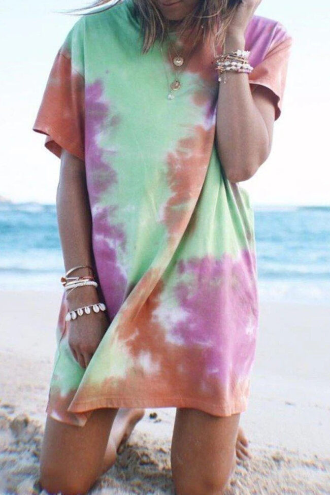 Fashion Street Tie Dye O Neck Princess Dresses