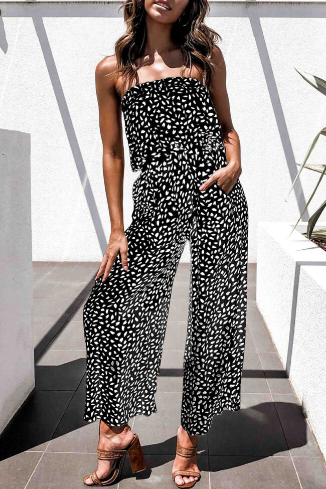 Fashion Casual Print Split Joint Strapless Loose Jumpsuits