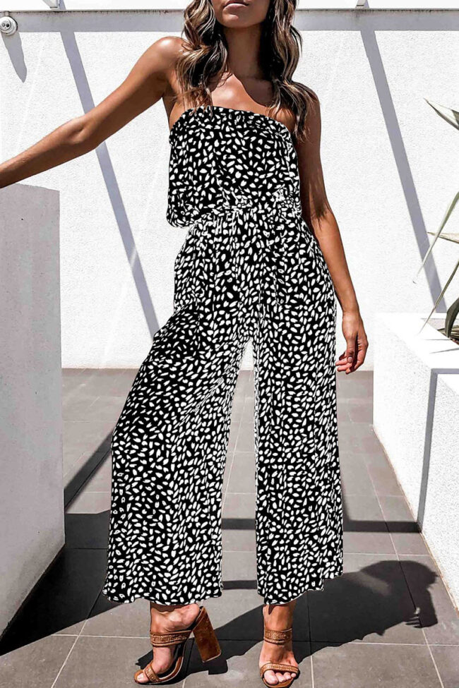 Fashion Casual Print Split Joint Strapless Loose Jumpsuits