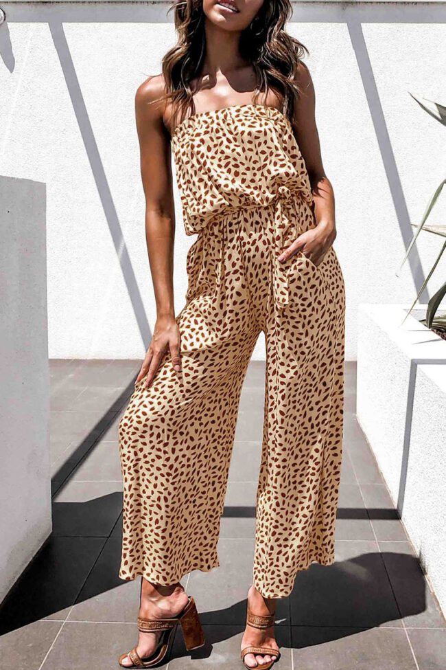 Fashion Casual Print Split Joint Strapless Loose Jumpsuits