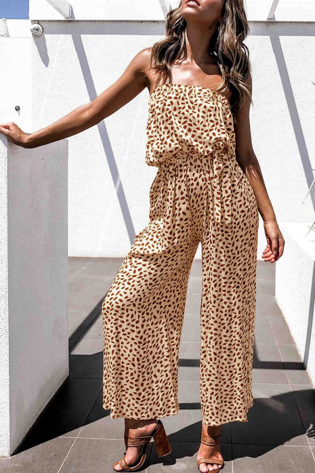 Fashion Casual Print Split Joint Strapless Loose Jumpsuits