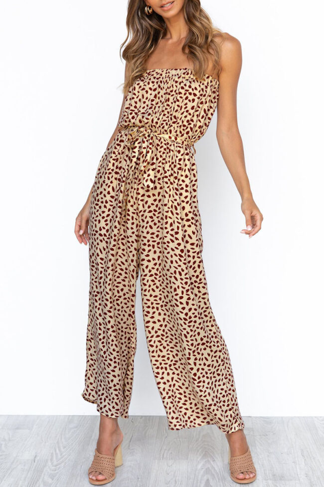 Fashion Casual Print Split Joint Strapless Loose Jumpsuits