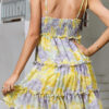 Street Print Split Joint Spaghetti Strap Cake Skirt Dresses