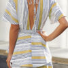 Fashion Street Striped Split Joint V Neck Loose Jumpsuits