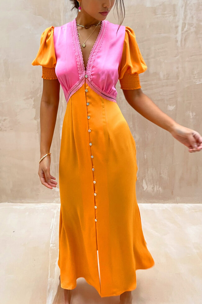 Spring And Summer Elegant Contrast Color Slim Slimming Maxi Dress