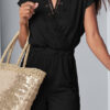 Fashion Casual Solid Split Joint V Neck Loose Jumpsuits