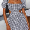 Fashion Street Plaid Print Backless Square Collar A Line Dresses