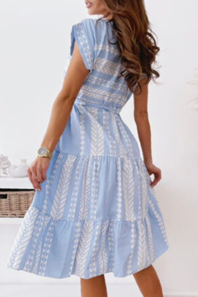 Fashion Elegant Print Split Joint O Neck A Line Dresses