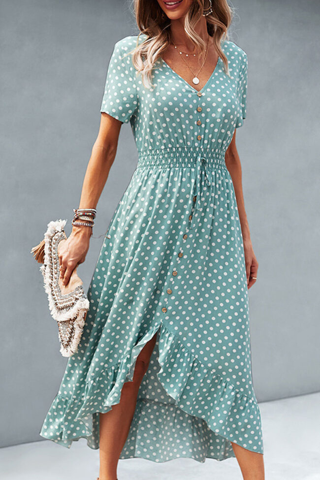 Fashion Street Polka Dot Split Joint V Neck Irregular Dresses