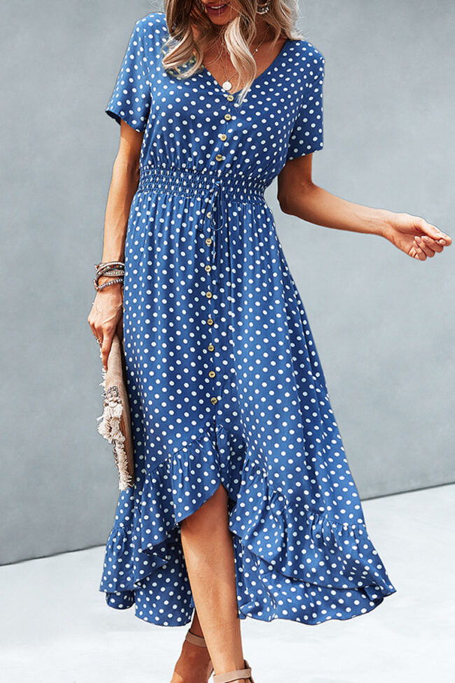 Fashion Street Polka Dot Split Joint V Neck Irregular Dresses