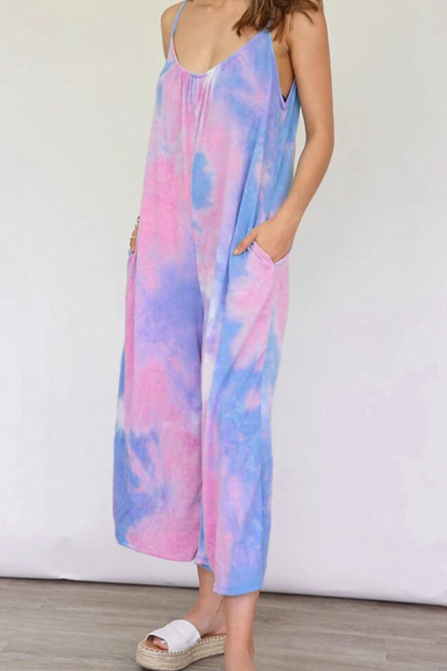 Fashion Casual Tie Dye Spaghetti Strap Loose Jumpsuits