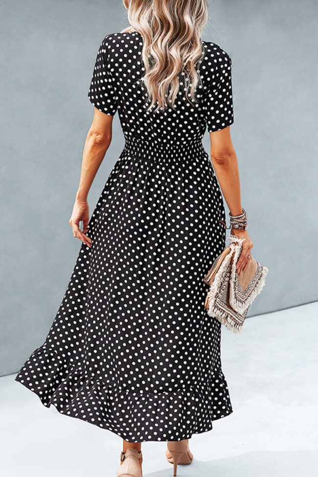 Fashion Street Polka Dot Split Joint V Neck Irregular Dresses