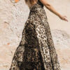 Fashion Street Leopard Backless V Neck A Line Dresses