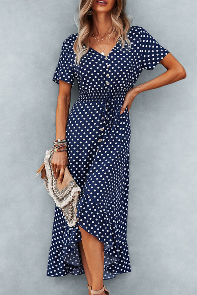 Fashion Street Polka Dot Split Joint V Neck Irregular Dresses