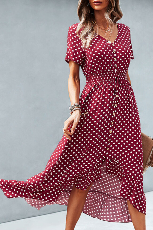 Fashion Street Polka Dot Split Joint V Neck Irregular Dresses