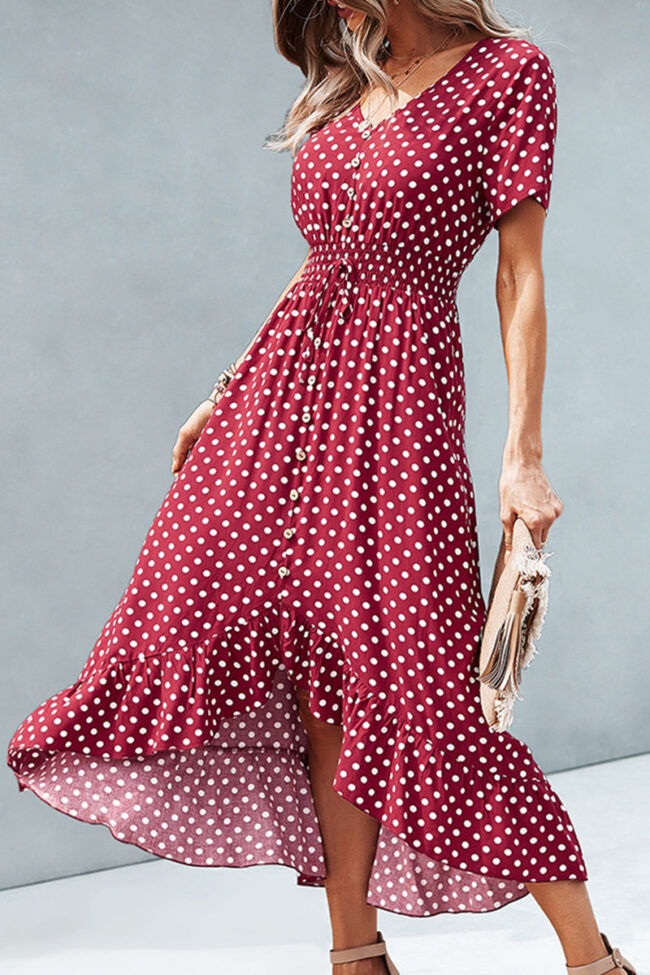 Fashion Street Polka Dot Split Joint V Neck Irregular Dresses