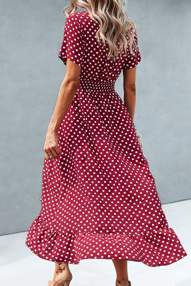 Fashion Street Polka Dot Split Joint V Neck Irregular Dresses