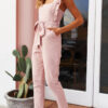 Street Solid Split Joint Square Collar Straight Jumpsuits