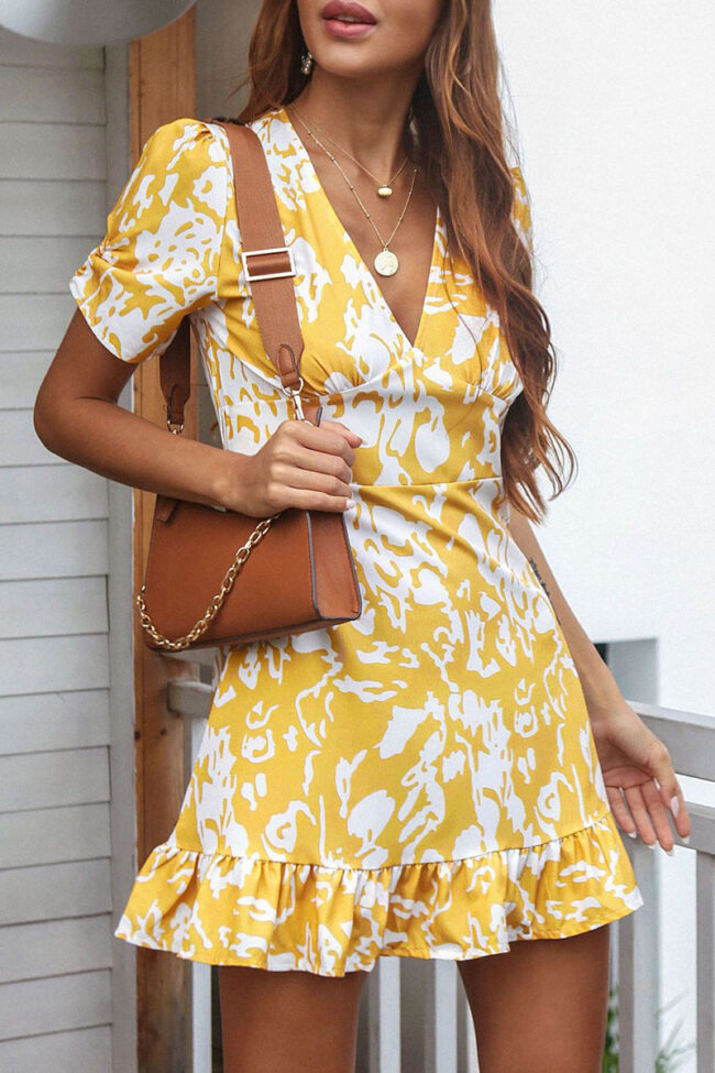 Fashion Casual Print Split Joint V Neck A Line Dresses