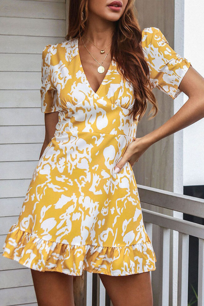 Fashion Casual Print Split Joint V Neck A Line Dresses