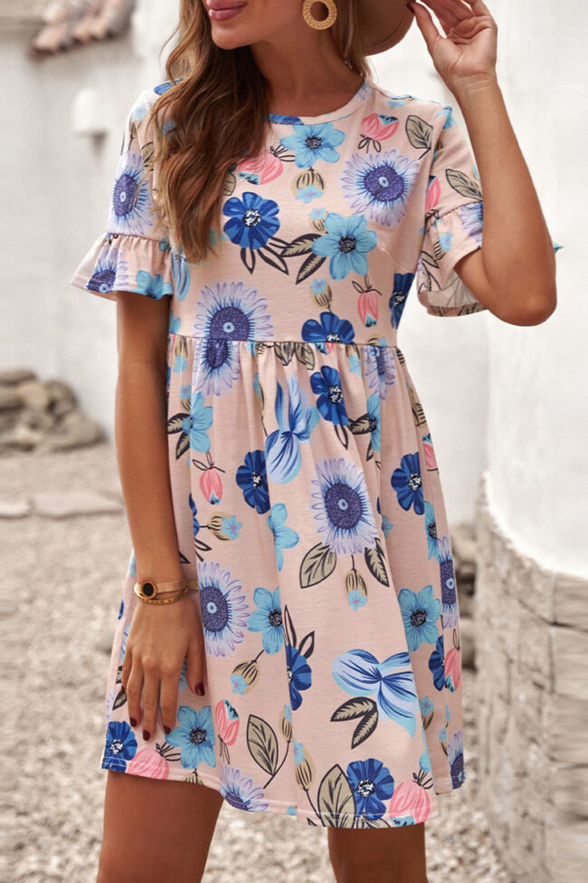 Fashion Street Print Split Joint O Neck A Line Dresses