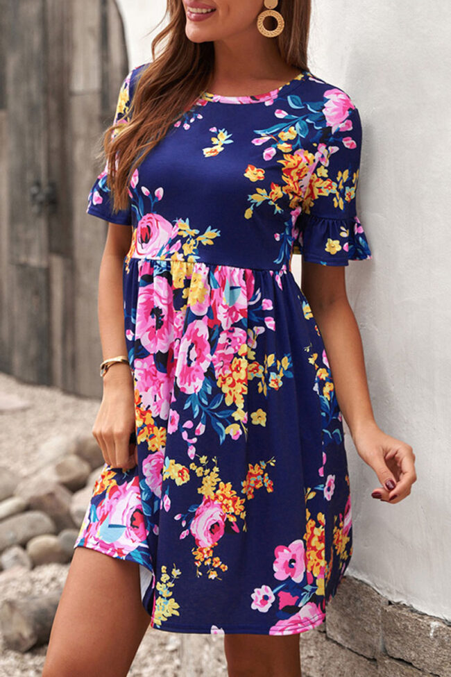 Fashion Street Print Split Joint O Neck A Line Dresses