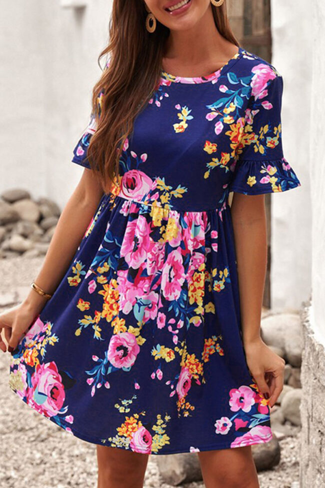 Fashion Street Print Split Joint O Neck A Line Dresses