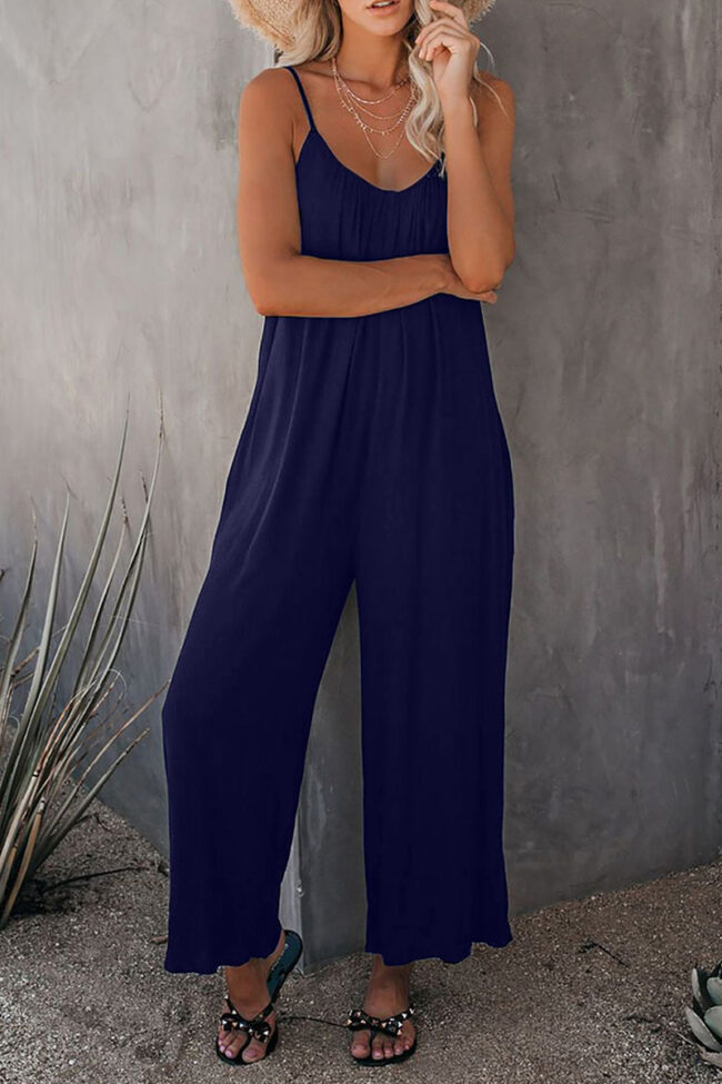 Fashion Casual Solid Spaghetti Strap Loose Jumpsuits