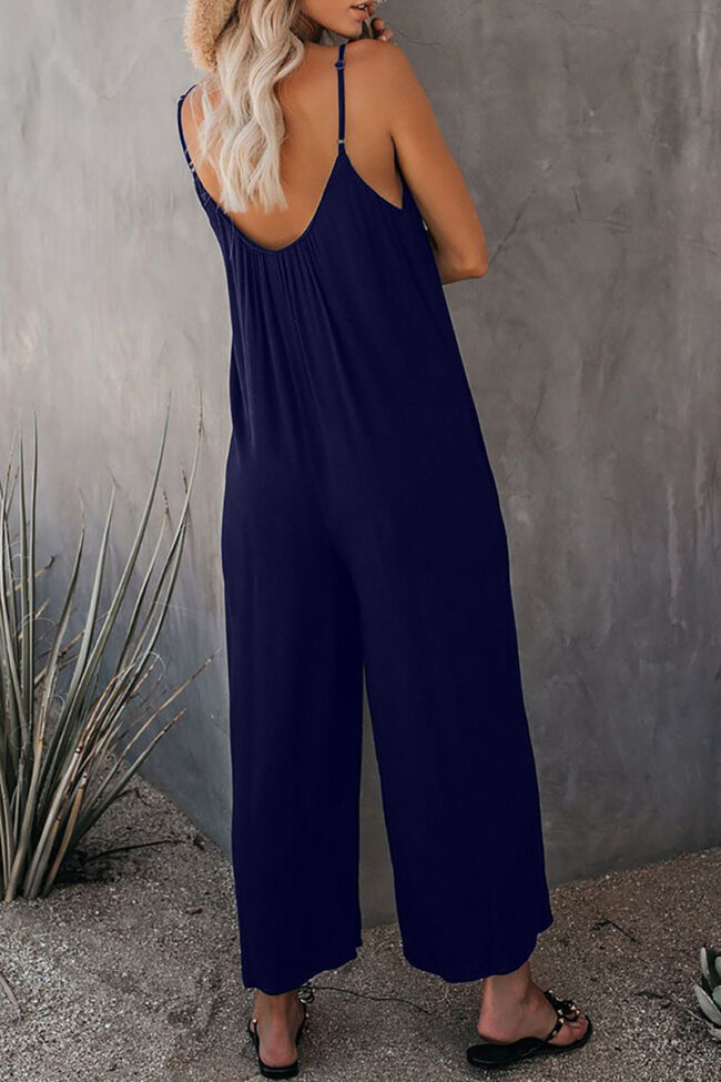 Fashion Casual Solid Spaghetti Strap Loose Jumpsuits