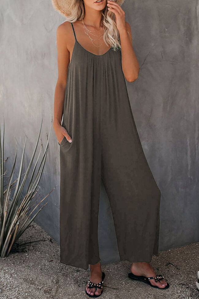 Fashion Casual Solid Spaghetti Strap Loose Jumpsuits