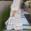 Fashion Sweet Striped Split Joint V Neck Princess Dresses