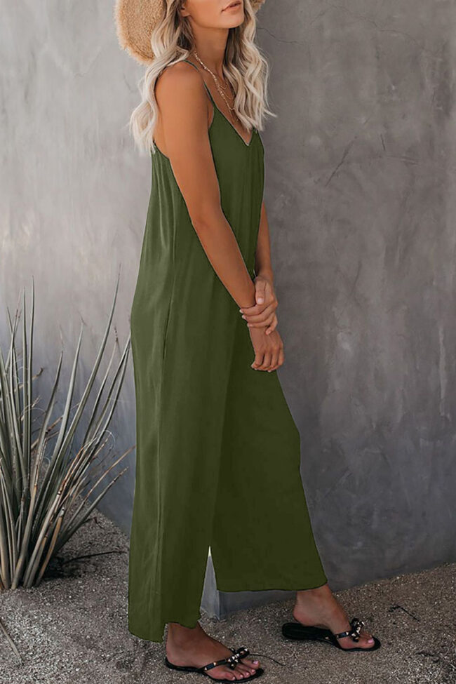 Fashion Casual Solid Spaghetti Strap Loose Jumpsuits