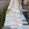 Fashion Sweet Striped Split Joint V Neck Princess Dresses