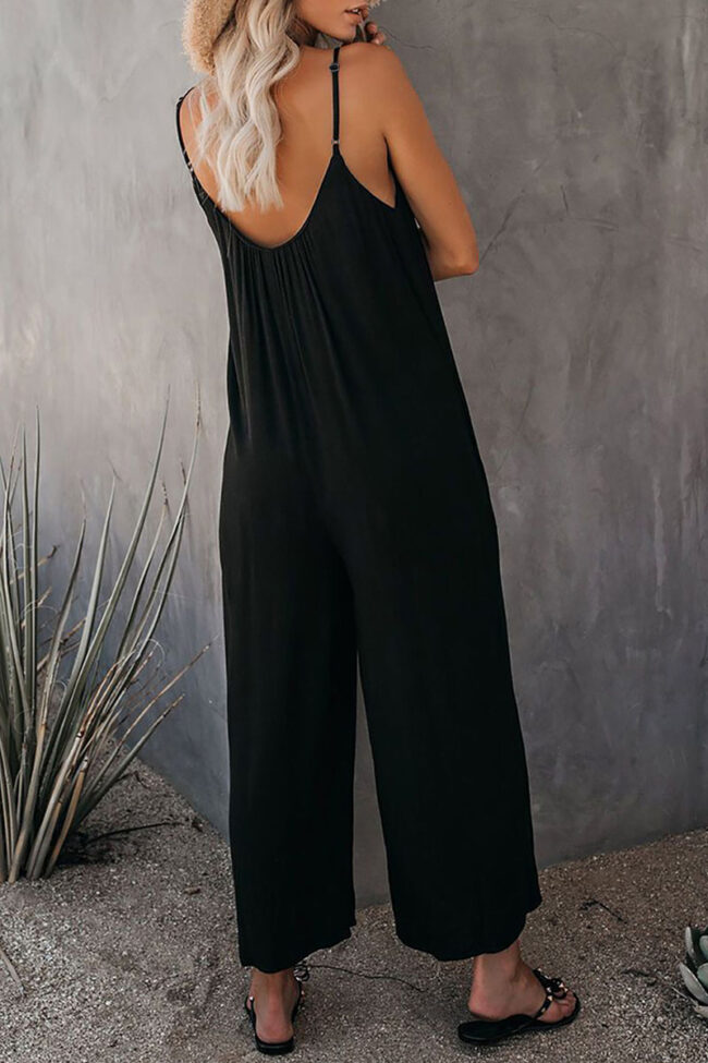 Fashion Casual Solid Spaghetti Strap Loose Jumpsuits