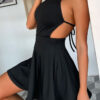 Fashion Casual Solid Backless Halter A Line Dresses