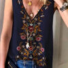 Fashion Street Print Split Joint V Neck Tops