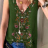 Fashion Street Print Split Joint V Neck Tops