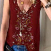 Fashion Street Print Split Joint V Neck Tops