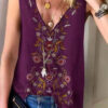 Fashion Street Print Split Joint V Neck Tops