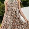 Fashion Simplicity Leopard Split Joint Halter A Line Dresses