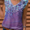 Fashion Casual Print Split Joint V Neck T-Shirts