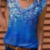 Fashion Casual Print Split Joint V Neck T-Shirts