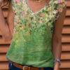 Fashion Casual Print Split Joint V Neck T-Shirts