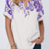 Fashion Casual Print Split Joint V Neck T-Shirts