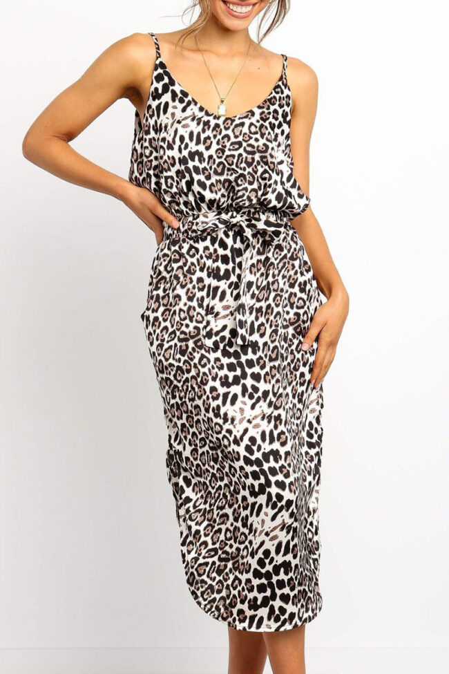 Fashion Street Leopard Backless Spaghetti Strap Princess Dresses