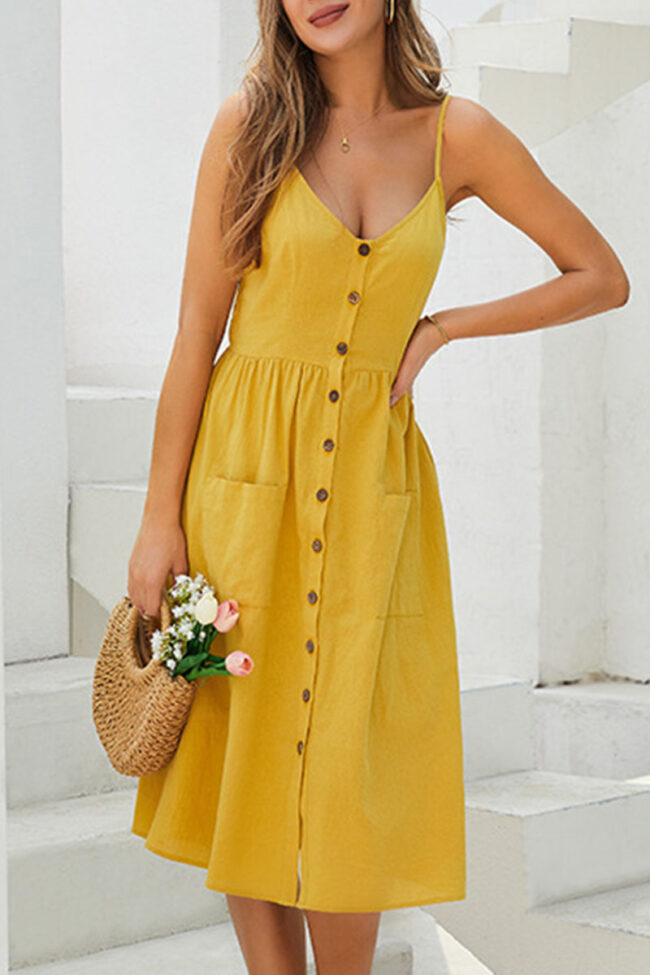 Fashion Casual Solid Split Joint V Neck A Line Dresses