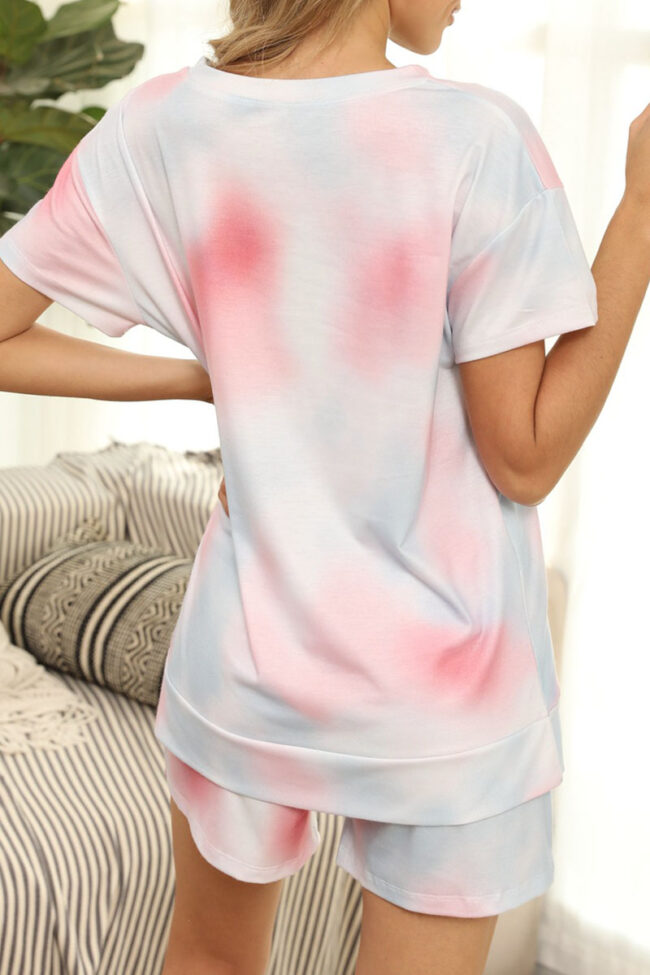 Fashion Living Print Split Joint O Neck Short Sleeve Two Pieces
