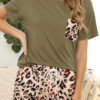 Fashion Living Print Split Joint O Neck Short Sleeve Two Pieces